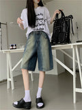 Ebbgo  Loose Women Half Pants OL Tie-Dying Jeanswear Office Lady 2023 Mujer Chic Summer Casual Straight Denim New Shorts