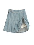 Ebbgo  Women's A-line Denim Pleated Skirt Vintage Aesthetic Y2k Mini Jean Skirt Harajuku Korean Streetwear Skirt 2000s Clothes Summer