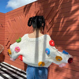 Ebbgo  -  Harajuku Flower Cardigan Sweater Women Sweet Cute Long Sleeve Crop Knit Sweater Korean Y2K Streetwear Autumn Winter Casual Tops