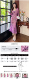 Ebbgo  French Sweet Prom Dresses Women Fashion Celebrity Purple Elastic Sheer Mesh Folds Ruffles Fishtail Robe Cocktail Party Vestidos
