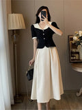 Ebbgo  -  Summer New Elegant Sets Vintage Short Sleeve Blouse+High Waist Midi Skirts 2 Pieces Suits Casual Korean Office Ladies Suits