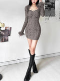 Ebbgo  Fashion Fluffy Women Hollow Out Dress Vintage Y2k Aesthetic Harajuku Dresses Slim Waist Tunic Streetwear Grunge Vestido De Mujer