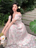 Ebbgo  Vintage Floral Sexy Dress Women Summer Elegant Party Midi Dresses Casual Holiday Designer Chic Korean Fashion Dress Female