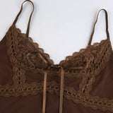 Ebbgo  Sexy Lace lace up camisole for Summer Women's Camis 2024 New Sexy Backless Brown V-neck strapless camisole for Ladies