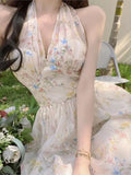 Ebbgo  Summer Women's Butterfly Floral Dress 2022 New Fashion V-neck Princess Dress Vintage Sexy Backless Ladies Beach Boho Vestidos