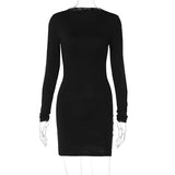 Ebbgo  -  INS Style Minimalist New Women's Solid Round Neck Open Long Sleeve Slim Fit Dress