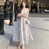 Ebbgo  Summer Elegant Beach Holiday Dress 2024 New Women Vintage Pearl Sweet Wedding Midi Lady Dress Female Princess Evening Long Dress