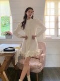 Ebbgo   Spring French Elegant White Mini Dress Women Causal Vintage Even Party Dress Office Lady One Piece Dress Korean Style