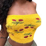 Ebbgo  -  Women Clothes Knitted Plush Flower Vest Summer New Sexy Slim Fit Sweater Vest Girls All Match Personality Top