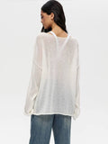 Ebbgo  -  Knitted See Through Top Shirts Women Loose Long Sleeve Mesh Pullover Sweatshirt Elegant Smock Spring Lady Y2K Streetwear