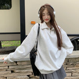 Ebbgo  Loose Casual Women's Hoodie Solid Color Zipper Design  Hoodies Korean Fashion Women's Aesthetic Comfortable Pullovers Top