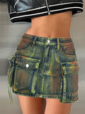 Ebbgo  -  Safari Style Big Pockets Denim Skirt Sexy Slim Mid-Waisted Mini Skirts Women Summer Fashion Streetwear Ladies