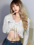 Ebbgo  Pure Colour Kawaii Vintage Cardigan Women Ruffles Lace Japanese Sweet Tops Female Flare Sleeve Korean Casual Clothing  New