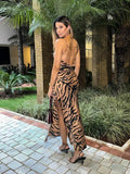 Ebbgo  Fashionable Leopard Print Split Long Dress For Women Summer Swing Collar Sleeveless Backless Dress 2024 Female Beach Vestidos