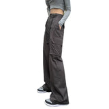 Ebbgo  American vibe style Cargo pants for women in spring and summer New high waist loose small black casual wide leg pants