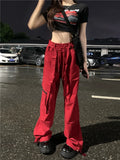 Ebbgo  -  American Red Overalls Women's Loose Straight Leg Wide Leg Casual Pants Summer Design Feeling Wide Leg Pants High Street Trousers