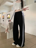 Ebbgo   Side Stripe Bow Loose Pants Women American Streetwear Elastic Waist Ladies Fashion Sports Casual Straight Leg Trousers