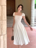 Ebbgo  Summer New Elegant Square Collar Party Midi Dress For Women French A Line Graduation Clothes Female Korean White Vestidos