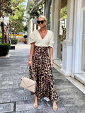 Ebbgo  Vintage Leopard Print Lace Up Midi Skirts For Women Chic High Waist Long Skirt Summer Highstreet Office Loose Falda