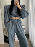 Ebbgo  -  Casual Suit Women Vintage Fashion Loose Korean Solid Set 2 Pieces Female Spring New Long Sleeves Chic Pants Suits Lady