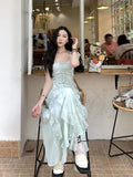 Ebbgo  Women Summer Korean Fairycore Holiday Beach Ruffles Long Dresses Vestidos Vintage French Elegant Evening Party Female Dress