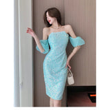 Ebbgo  -  Evening dress dresses lake blue sequin party lantern sleeve ball gown h29tops