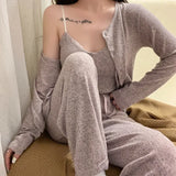 Ebbgo  3PC Winter Pajamas Suit Spring Nightwear Home Clothes Casual Pyjamas Sleep Set Long Sleeve Women Sleepwear PJS Lingerie