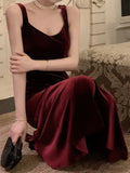 Ebbgo  -  Evening Party Prom Long Dress Women Solid Velvet Sleeveless Wrap Hip Mermaid Dresses French Elegant New Fashion Vestidos Mujer