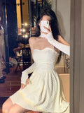 Ebbgo  France Elegant Sexy Dress Women Summer  Vintage Party Mini Dresses Casual Halter Designer Chic Korean Fashion Female Dress