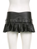 Ebbgo  -  Sexy Slim A-Line Pleated Split Skirt With Sashes Solid Metal Buckle Low-Waisted Super Mini Skirts Women Summer