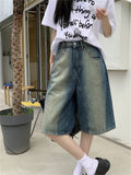 Ebbgo  Loose Women Half Pants OL Tie-Dying Jeanswear Office Lady 2023 Mujer Chic Summer Casual Straight Denim New Shorts