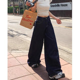 Ebbgo  Blue Cartoon Jeans Women High Waist American Wide Leg Pants Vintage Straight Baggy Casual Plus Size Mom Oversize Denim Trousers