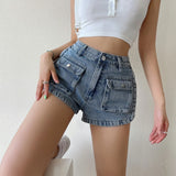 Ebbgo  -  Women's Mini Cargo Denim Shorts Aesthetic Streetwear Jeans Shorts 2000s Vintage Y2k Cowboy Short Pants Harajuku Clothes Summer