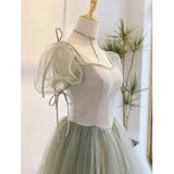 Ebbgo   -  Elegant Light Green Quinceanera Dress Women's Sweet Puff Sleeve Floor Length A-Line Prom Gown Simple Slim Fit Design Vestido