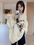 Ebbgo  -  Autumn Lazy Lovely Sweater Cartoon Pattern Pullover Y2k Womens Clothing Korean Fashion Ropa De Mujer Loose Knitwears Top