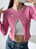 Ebbgo  -  Y2K Tops Women Casual Street O-neck Loose Vent Knit Pullover Female Spring Fashion Chic Long Sleeves Soft Solid Knitwears