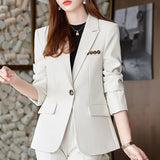 Ebbgo  -  New Spring Autumn Office Lady Elegant Fashion Business Casual Blazer Jacket Women Solid Long Sleeve Slim Single Button Suit Coat