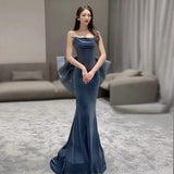 Ebbgo  -  Elegant dresses gala party Dinner Dress Evening Party Navy Blue Pink red Fishtail Banquet Ball Gown cocktail graduation H811