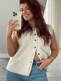 Ebbgo  -  Knitted Sweater Vest Top Women Sleeveless Single Breasted O-neck Cardigan Tank Spring Summer All-match Solid Streetwear