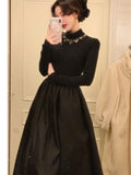 Ebbgo  Elegant Solid Dress Women Patchwork Half High Collar Long Sleeve Autumn Winter Female Evening Party Prom Robe Vestidos Mujer New