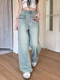 Ebbgo  Vintage Y2k Baggy Wide Leg Jeans Women Streetwear Washed Denim Pants High-waisted Loose Straight Leg Trousers 2024