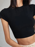 Ebbgo  Cotton Crop Tops T shirt Women  Female Summer Cropped Bodycon T-Shirts Fashion O-neck White y2t Tshirt Sexy Short Tees