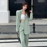 Ebbgo  -  Blazer and Two Pieces Sets Pants for Woman Green Trousers Suits Outfits Baggy Women's 2 Pant Set Wholesale Free Delivery Tailor