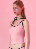 Ebbgo Summer Pink Tank Top Women One Shoulder Sexy Crop Top Lace-up Y2k Accessories Sleeveless Pullover Hottie Aestetic Ropa Mujer