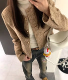 Ebbgo  French Temperament Woolen Cardigan Jacket Women Round Neck Single Breasted Retro Solid Loose Fashion Spring Versatile Chic Coat