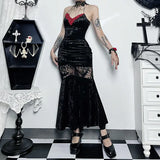 Ebbgo  -  Dark Goth Vampire Hanging Neck Dress Female Halloween Costume Hollowed-out Ass Long Fishtail Dress Subculture Sexy Slim Fit