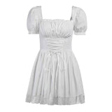 Ebbgo  -  Lolita Princess Black Gothic Sexy Mini Bad Girl Dress Japanese Kawaii High Waist Puff Sleeve Lace Ruffles White Party Robe Women