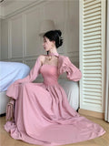 Ebbgo  Temperament Princess Evening Party Dresses Women Slash Neck Long Sleeve High Waist Folds Elegant Dress Female Fashion  New