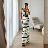 Ebbgo  -  Summer Knitted Beach Skirt Sets Women Sexy Backless Slim Bohemian Outfits Fashion Striped Holiday Two Piece Matching Set 