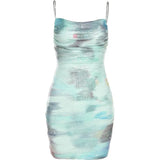 Ebbgo  -  Summer New Spicy Girl Personalized Tie Dye Fashion Sling Dress Pleated Sexy Wrapped Hip Short Skirt for Women